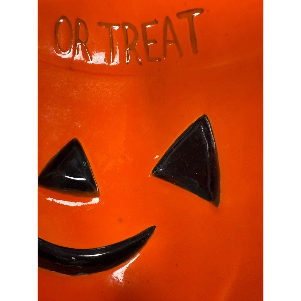 VTG Ceramic Pumpkin‎ Dish Candy Bowl Trick Or Treat Halloween Decoration